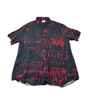 Ksubi Black Red Viscose S/S Men's Hawaiian Button Front Size Large